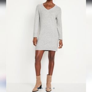 Old Navy Gray V-Neck SoSoft Cocoon Sweater Dress